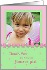 Custom photo flower girl thank you card in pink and pastel green card