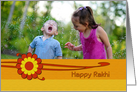 Red and yellow Rakhi card with custom photo card
