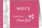 Pink and white Niece Will you be my flower girl card