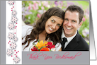 Thank you for being bridesmaid photo card in gray and pink card