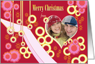 Customizable designer dark red Christmas card with your photo card