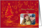 Christmas card with red golden tree and stars with your Photo card