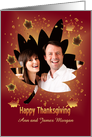 Thanksgiving Photo card with beautiful maple leaves on carmine card