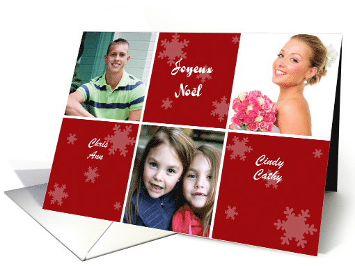 French Christmas Photo Card in red and white with snowflakes card