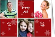 French Christmas Photo Card in red and white with snowflakes card