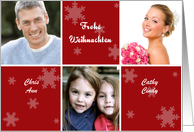 German Christmas Photo Card in red and white with snowflakes card