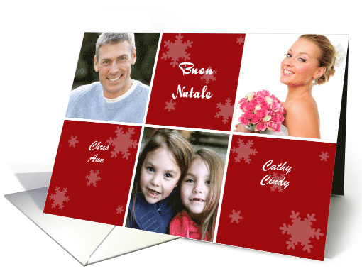 Italian Christmas Photo Card in red and white with snowflakes card