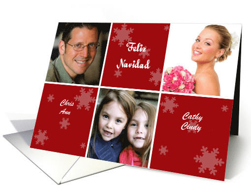 Spanish Christmas Photo Card in red and white with snowflakes card