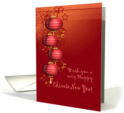 Chinese New Year Card with hanging lanterns on maroon card (1006959)