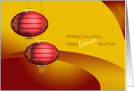 Chinese New Year Card with Traditional Lanterns on Red and Orange card