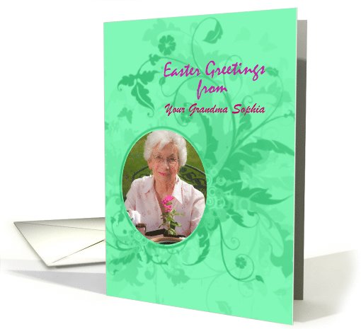 Photo Easter Greeting Card on Light Green Floral Design card (1010399)