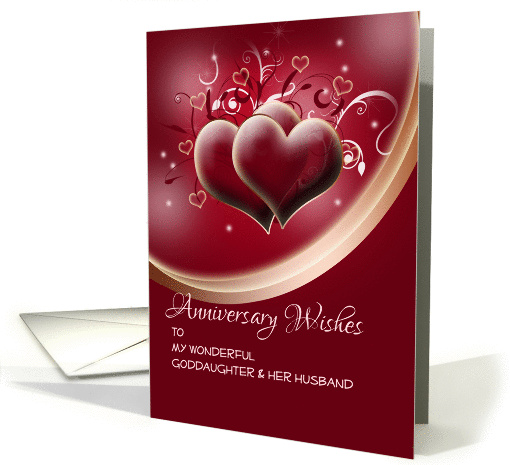 Anniversary Wishes for Goddaughter on maroon heart shape design card