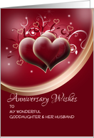 Anniversary Wishes for Goddaughter on maroon heart shape design card