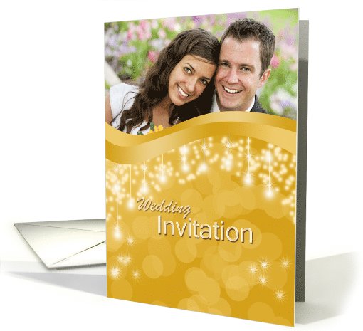 Photo Wedding/Marriage Invitation with design on golden card (1014997)