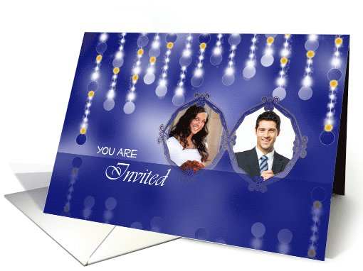 Photo Wedding/Marriage Invitation with design on shades of blue card