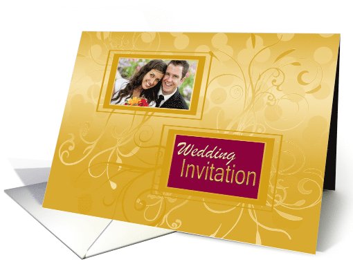 Photo Wedding/Marriage Invitation with design on shades of golden card