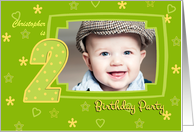 2nd Birthday Party Photo Invitation card in green and yellow card