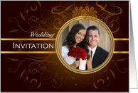 Photo Wedding Invitation Card on dark brown with golden design card