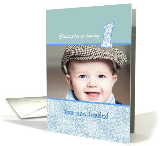 1st Birthday Invitation Custom Card in Blue and White card (1032401)