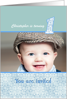 1st Birthday Invitation Custom Card in Blue and White card