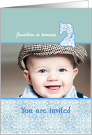 2nd Birthday Invitation Custom Card in Blue and White card