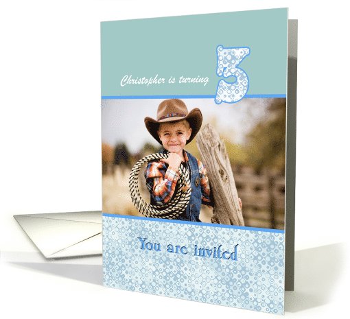 3rd Birthday Invitation Custom Card in Blue and White card (1033699)