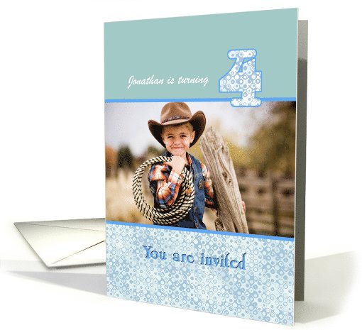 4th Birthday Invitation Custom Card in Blue and White card (1033709)