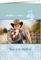 4th Birthday Invitation Custom Card in Blue and White card