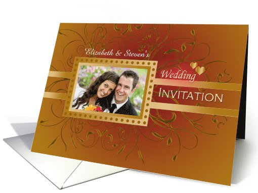 Photo Wedding Invitation Card on brown with golden design card