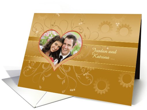 Wedding Announcement Photo Card on golden background card (1065807)