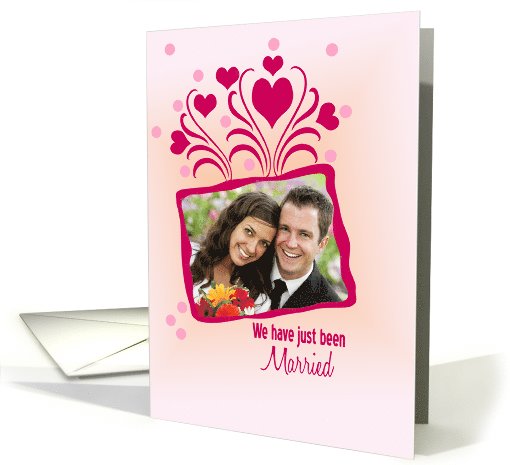 Wedding Announcement Photo Card on light pink with hearts card
