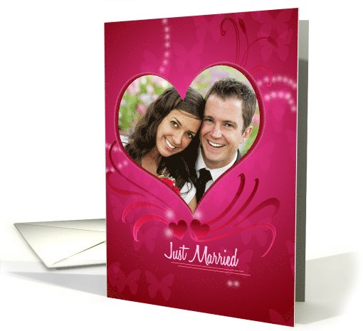 Wedding Announcement Photo Card on pink-red with heart... (1086746)