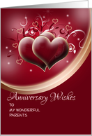 Anniversary wishes for Parents on dark red hearts design card