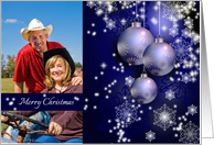 Photo Merry Christmas Greetings with Ornamental Blue Silver balls card