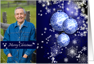 Photo Merry Christmas Greetings with Ornamental Blue Silver balls card