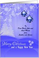 Merry Christmas Greetings - Ornamental Blue Balls and snow flakes card