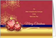 Merry Christmas Greetings - Ornamental Red Golde Balls & snow flakes card