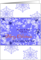 Custom Christmas Greetings - Ornamental Blue Balls & snow flakes card