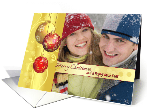 Photo Christmas Greetings - Ornamental Golden Red balls card (1106722)