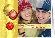 Photo Christmas Greetings - Ornamental Golden Red balls card