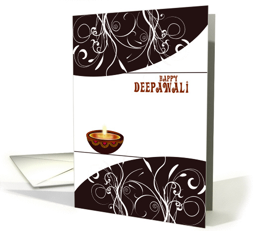 Diwali Greetings - brown decorative lamp on white card (1111620)
