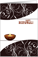 Diwali Greetings - brown decorative lamp on white card