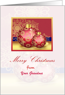 Custom name/ relationship Christmas card with red golden ornaments card