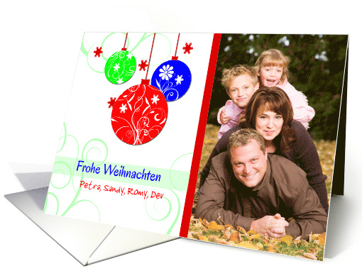 German Custom Photo Christmas greetings-ornaments on white card