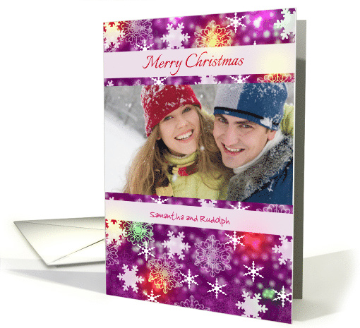 Custom Photo Christmas greetings - Snowflakes on Purple card (1157434)
