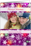 Custom Photo Christmas greetings - Snowflakes on Purple card