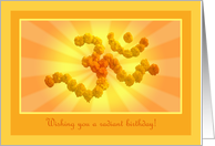 Yoga birthday greetings with Marigold flower Aum card
