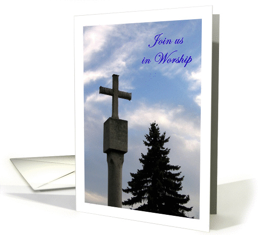 Church Invitation - Cross in blue sky card (842449)