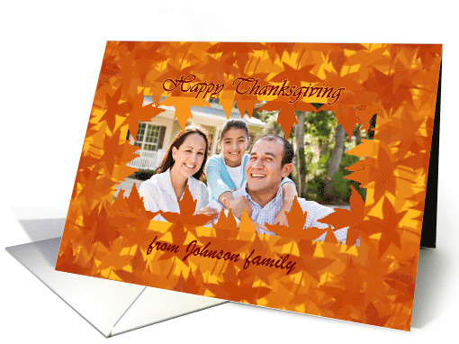 Happy thanksgiving photo card with maple leaf frame card (850190)