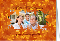 Happy thanksgiving photo card with maple leaf frame card